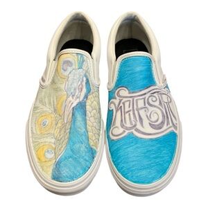 Vans Hand Painted Peacock One of A Kind Blue Yellow Sneakers SZ Men/9Women/10.5